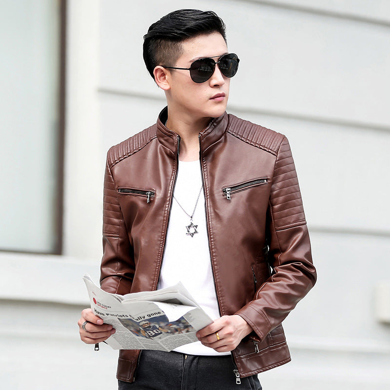 Leather Motorcycle Jacket for Spring and Autumn