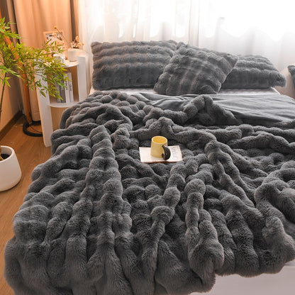 Plush Rabbit Velvet Thick Blanket Double-Sided Fleece
