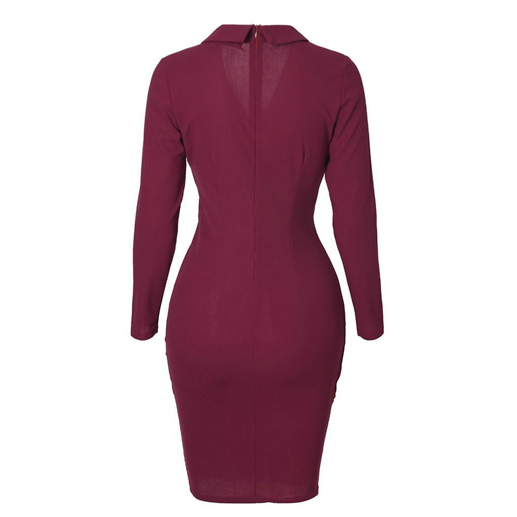 Buttoned Long Sleeve Bodycon Dress for Work