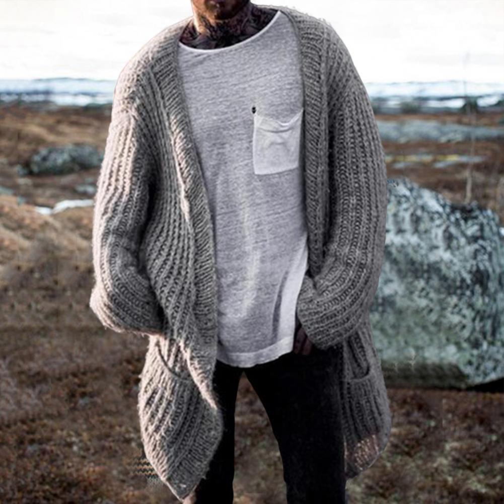 Men's Long Sleeve V Neck Cardigan Sweater Coat