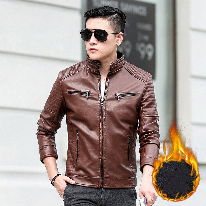 Leather Motorcycle Jacket for Spring and Autumn