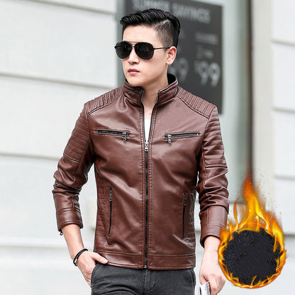 Leather Motorcycle Jacket for Spring and Autumn