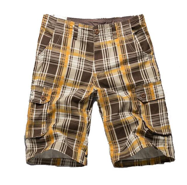 Men's Casual Plaid Cargo Shorts with Pockets