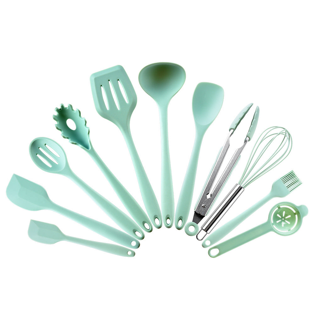 10-Piece Silicone Kitchen Utensil Set with Storage Bucket