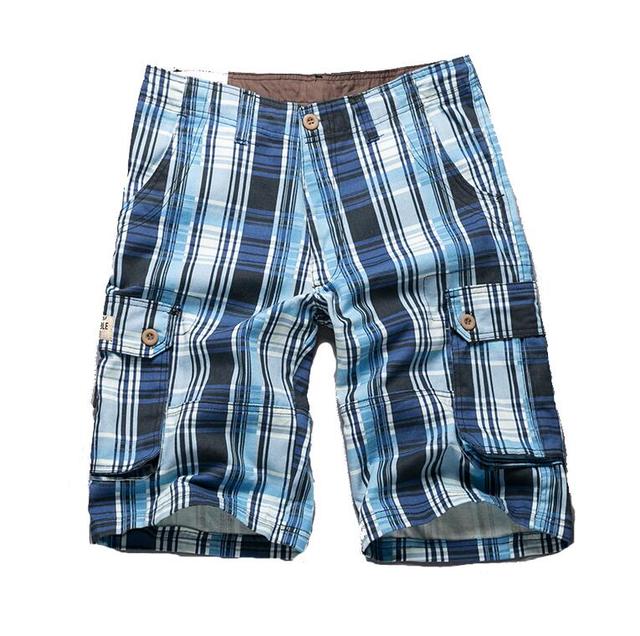 Men's Casual Plaid Cargo Shorts with Pockets