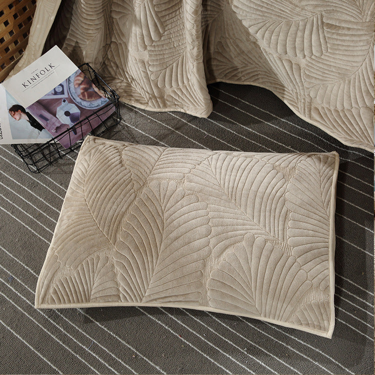 Cotton Milk Velvet Bed Cover Set with Quilted Design