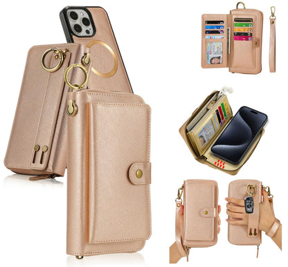 LITOU Compatible with iPhone 16 Pro Phone Case Wallet for Women MenDetachable MagneticRFID Blocking Card HolderWristlets Zipper Leather Flip Wallet Case for iPhone 16 Pro.RG