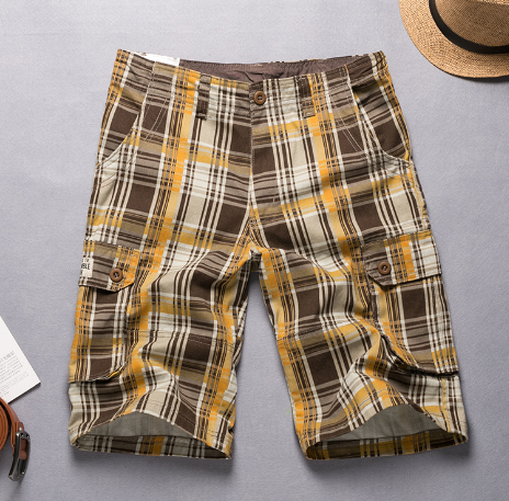 Men's Casual Plaid Cargo Shorts with Pockets