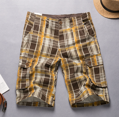 Men's Casual Plaid Cargo Shorts with Pockets