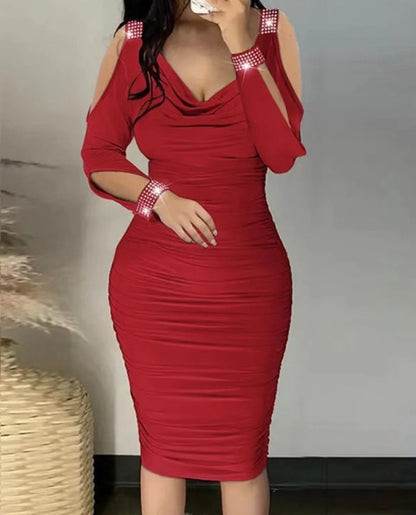 Elegant Off-Shoulder V-Neck Long Sleeve Party Dress