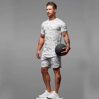 Two-Piece Camouflage Short-Sleeved Fitness Suit