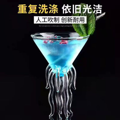 Creative Shark High Wine Glass with Octopus Design