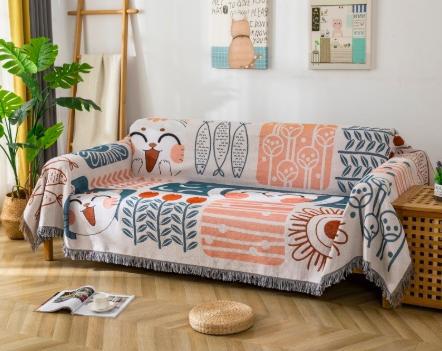 Nordic Minimalist Sofa Blanket with Poppy Design