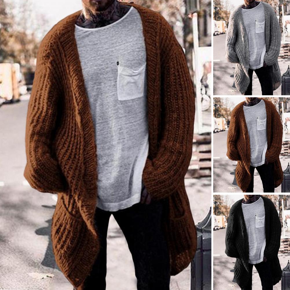 Men's Long Sleeve V Neck Cardigan Sweater Coat