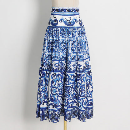 Cotton Sicily Bohemian Print Long Skirt for Women