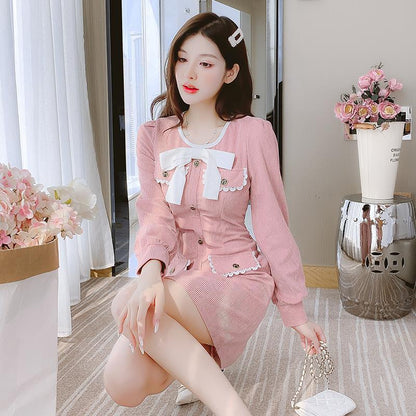 French Retro Slim Corduroy A-line Dress