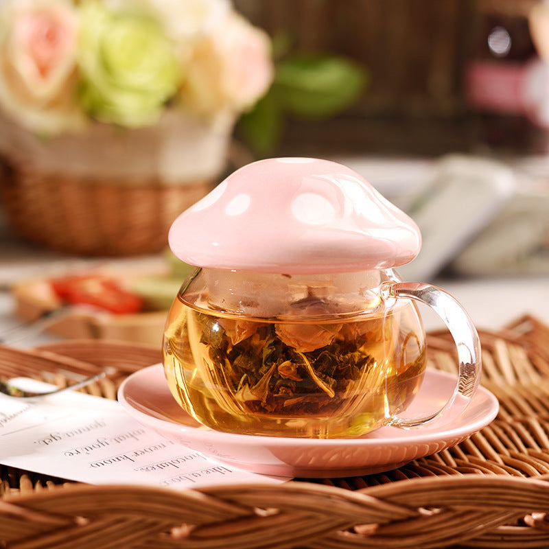 Cute Mushroom Ceramic Tea Infuser Cup with Glass