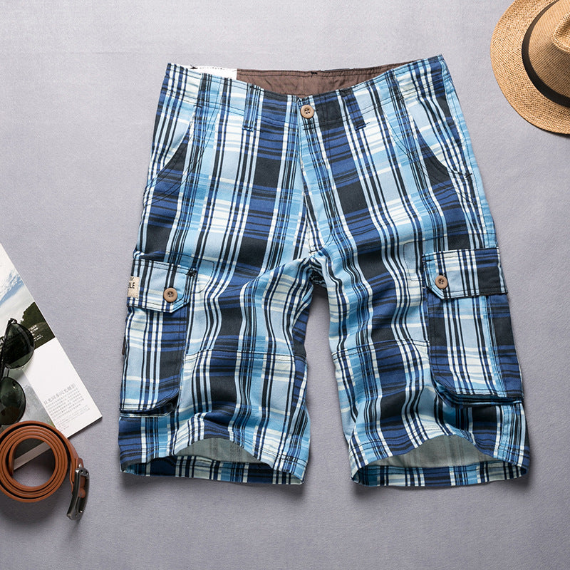 Men's Casual Plaid Cargo Shorts with Pockets