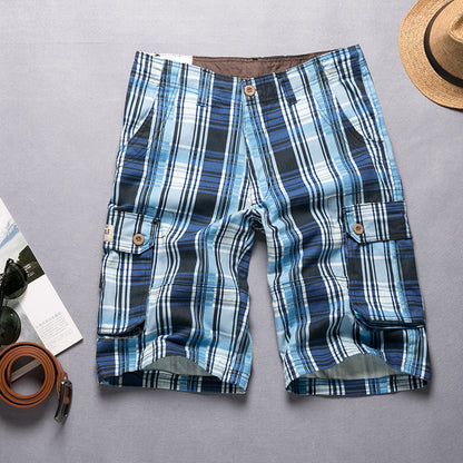 Men's Casual Plaid Cargo Shorts with Pockets