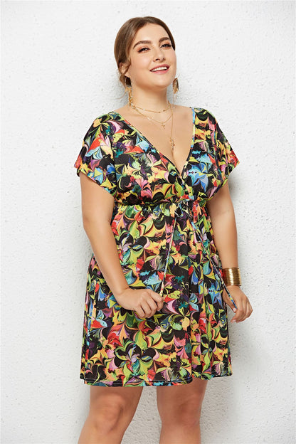 Deep V-Neck Dress with Elastic Waist