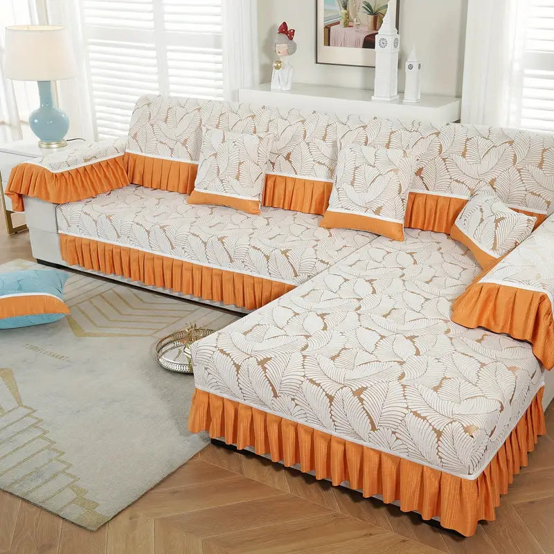Banana Leaf Jacquard Chenille Sofa Mat - 1 Piece