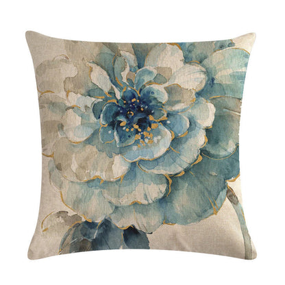 Blue Style Oil Painting Bird and Flower Pillow Custom