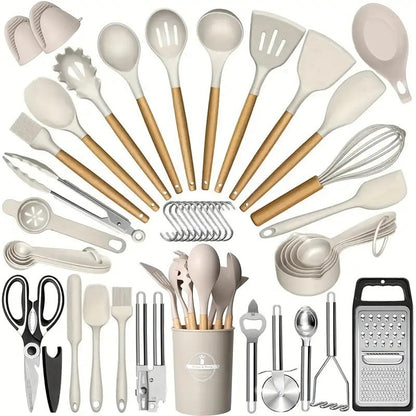 Wooden-Handle Silicone Kitchen Tool Set