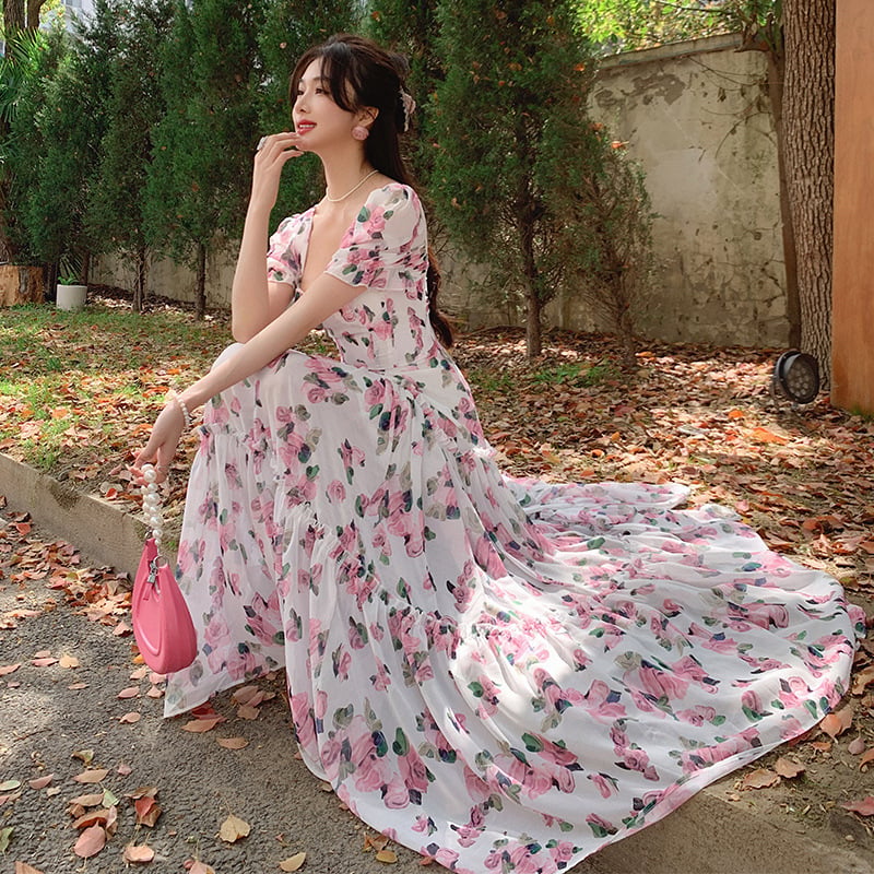 French Retro Floral Elegant Tea Break Dress