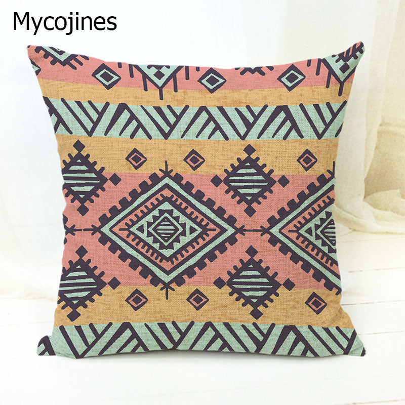 Geometric Pattern Pillowcase with Triangles and Letters