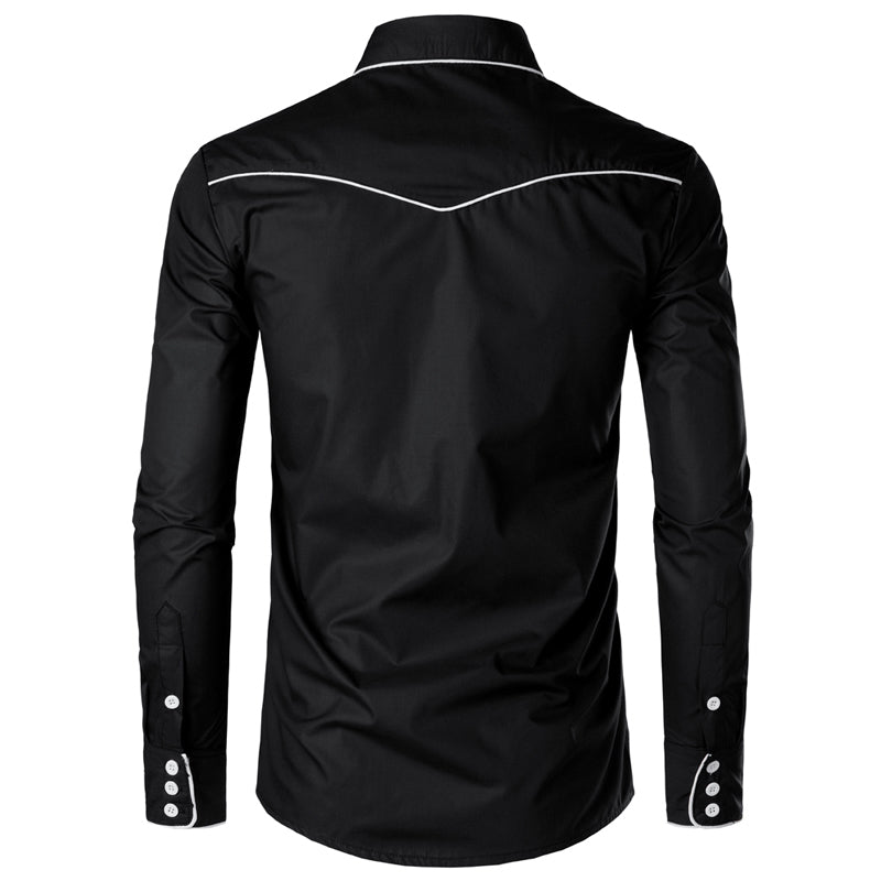 Slim Fit Western Denim Long Sleeve Embroidered Shirt