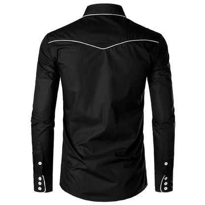 Slim Fit Western Denim Long Sleeve Embroidered Shirt