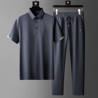 Black Summer Men's Quick-Drying Polo and Trousers Set