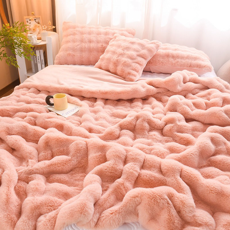 Plush Rabbit Velvet Thick Blanket Double-Sided Fleece