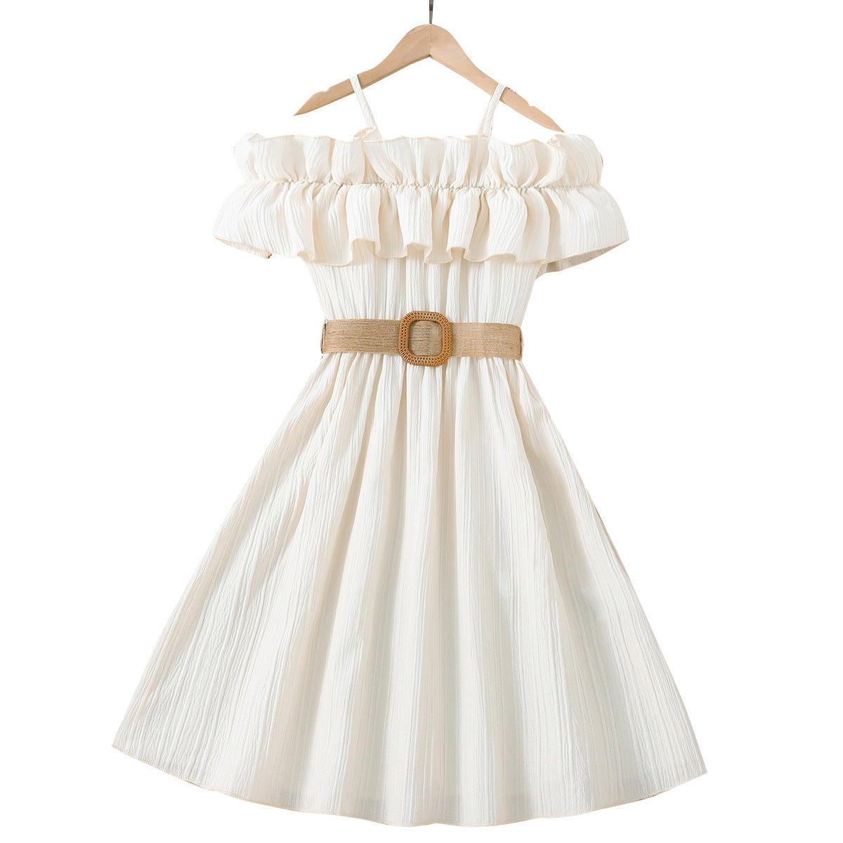 Girls' Summer One-Shoulder Lace Dress in Multi-Colors