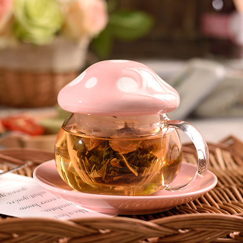 Cute Mushroom Ceramic Tea Infuser Cup with Glass