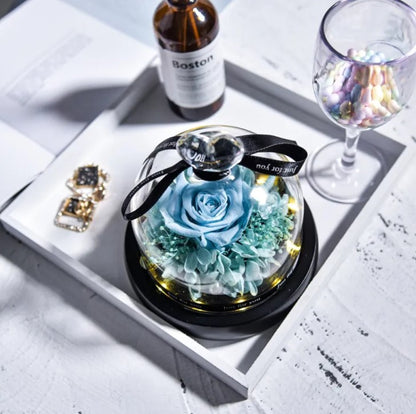 Flowers in Heart Glass Dome with Led Light