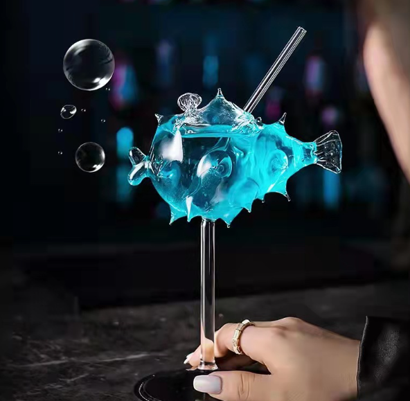 Creative Shark High Wine Glass with Octopus Design
