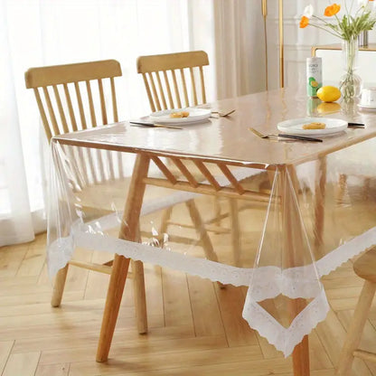 Transparent PVC Lace Tablecloth, Oil-Proof and Heat-Resistant