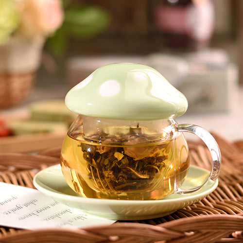 Cute Mushroom Ceramic Tea Infuser Cup with Glass