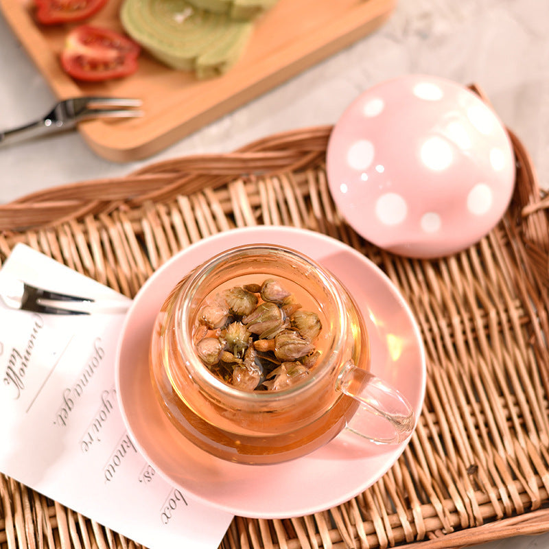 Cute Mushroom Ceramic Tea Infuser Cup with Glass
