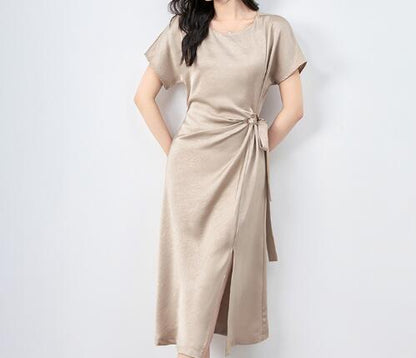 Cut-Out Knitted Dress with Short Sleeves for Women