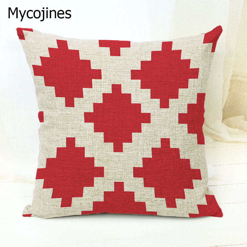 Geometric Pattern Pillowcase with Triangles and Letters