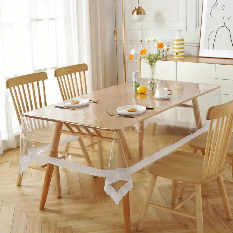 Transparent PVC Lace Tablecloth, Oil-Proof and Heat-Resistant