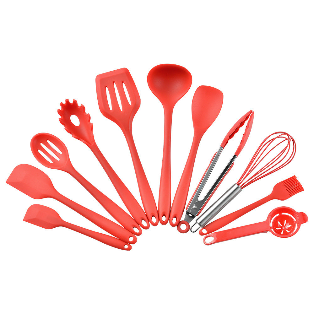 10-Piece Silicone Kitchen Utensil Set with Storage Bucket