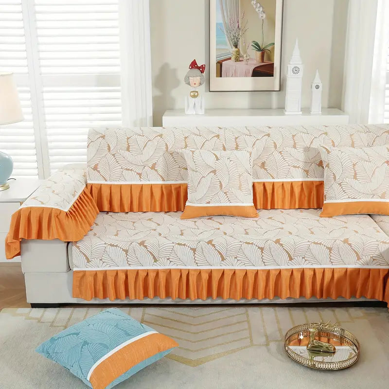 Banana Leaf Jacquard Chenille Sofa Mat - 1 Piece