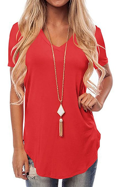 Loose V-Neck Short Sleeve Tuxedo T-Shirt