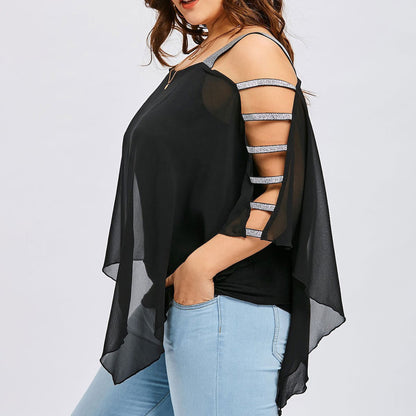 Plus Size Sexy Fashion Cutout Overlay Blouse for Women
