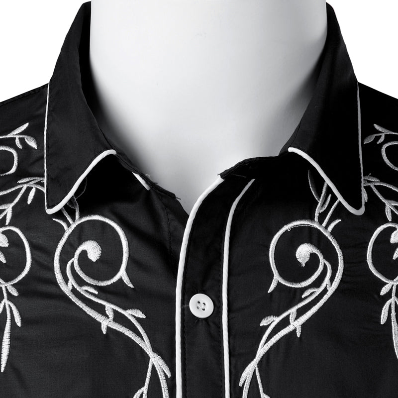 Slim Fit Western Denim Long Sleeve Embroidered Shirt