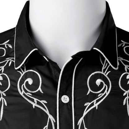 Slim Fit Western Denim Long Sleeve Embroidered Shirt