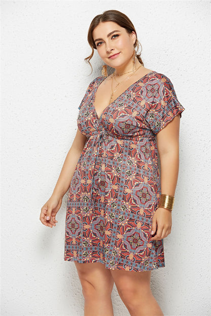 Deep V-Neck Dress with Elastic Waist
